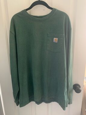 Carhartt Long Sleeve Pocket Tee - Dark Green with Gold Logo